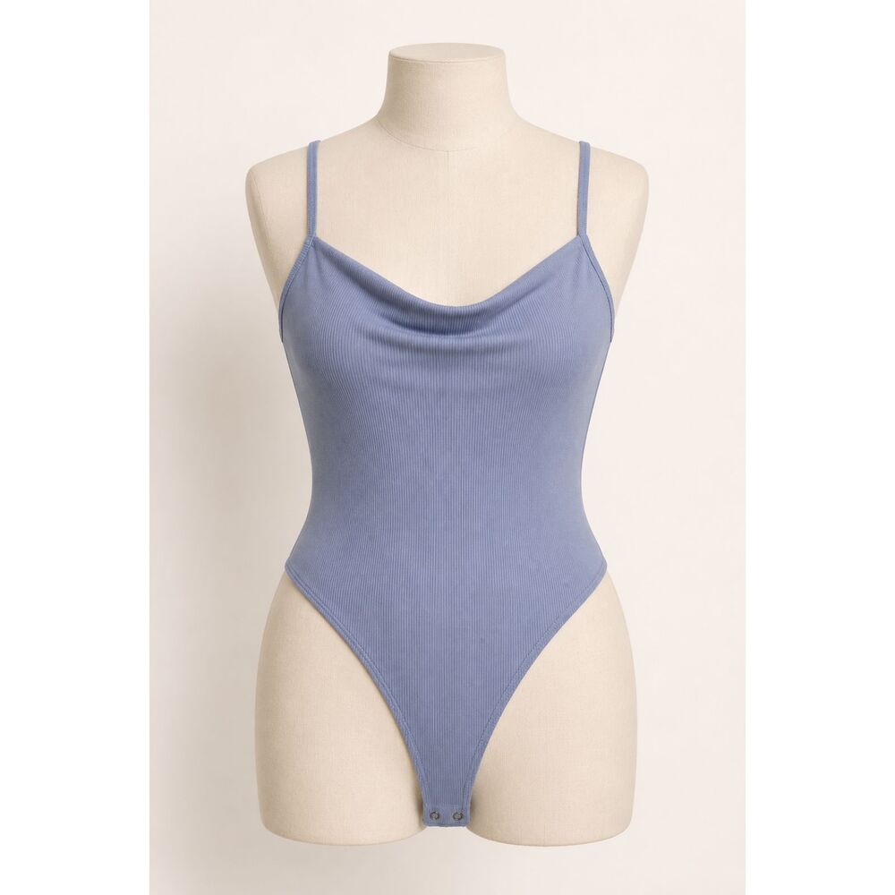 Abercrombie & Fitch SoftAF Rib Twist Open Back Bodysuit Blue Medium M